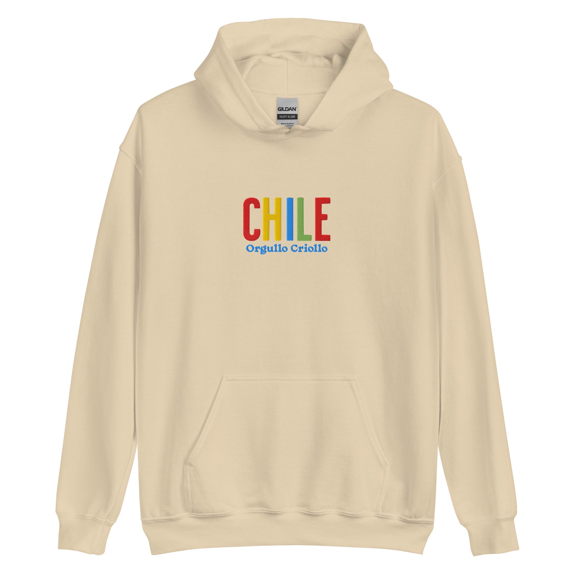 Hoodie bordado con la frase “Orgullo Criollo”, inspiración cultural de Chile.