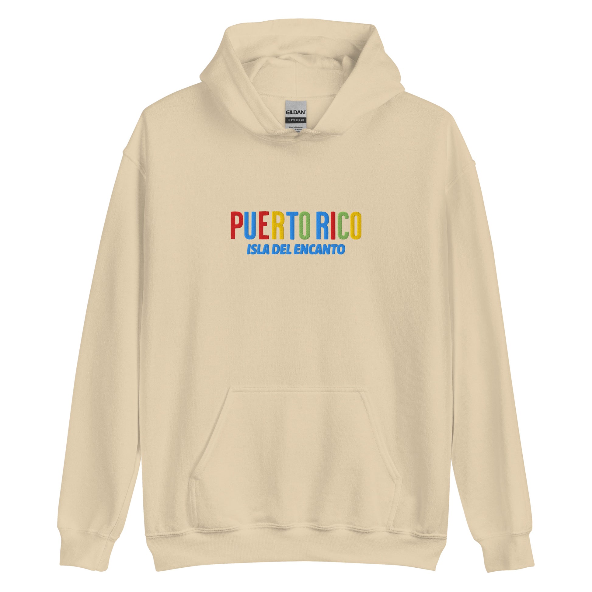 Hoodie bordado con la frase “Isla del Encanto”, inspiración cultural de Puerto Rico.