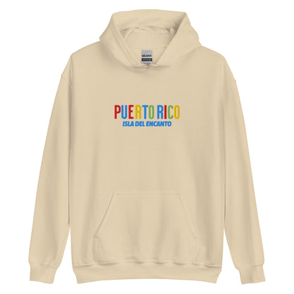Hoodie bordado con la frase “Isla del Encanto”, inspiración cultural de Puerto Rico.
