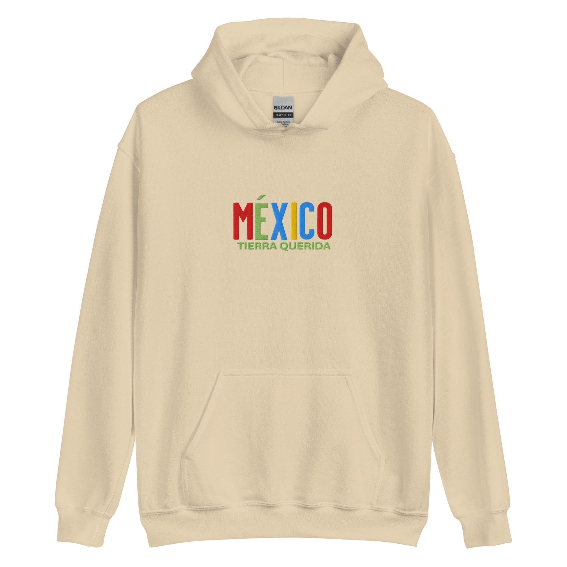 Hoodie bordado con la frase “Tierra Querida”, inspiración cultural de México.