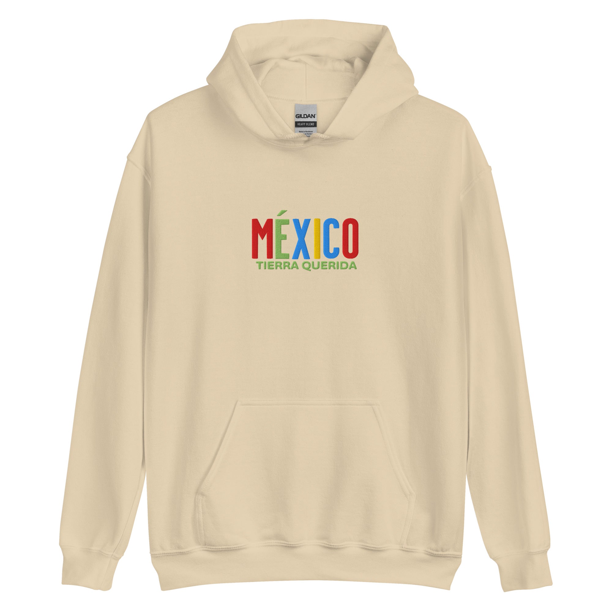 Hoodie bordado con la frase “Tierra Querida”, inspiración cultural de México.