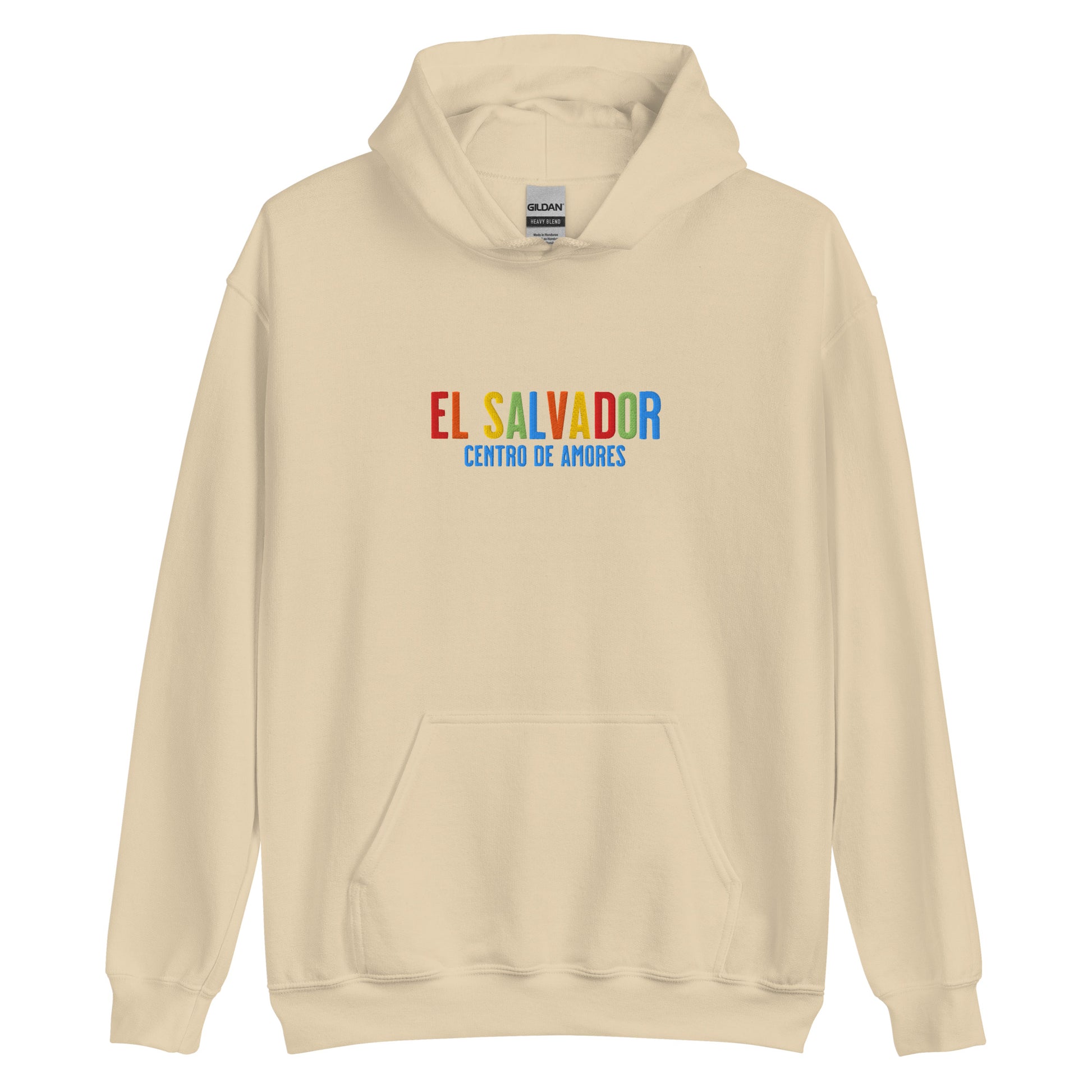 Hoodie bordado con la frase “Centro de Amores”, inspiración cultural de El Salvador.