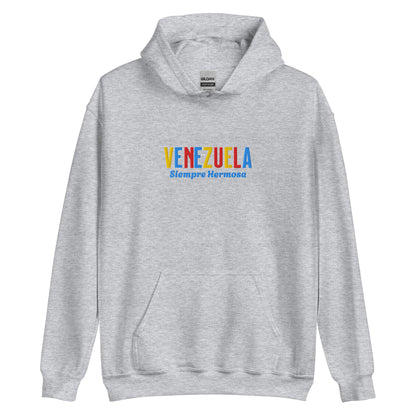 Hoodie bordado con la frase “Siempre Hermosa”, inspiración cultural de Venezuela.