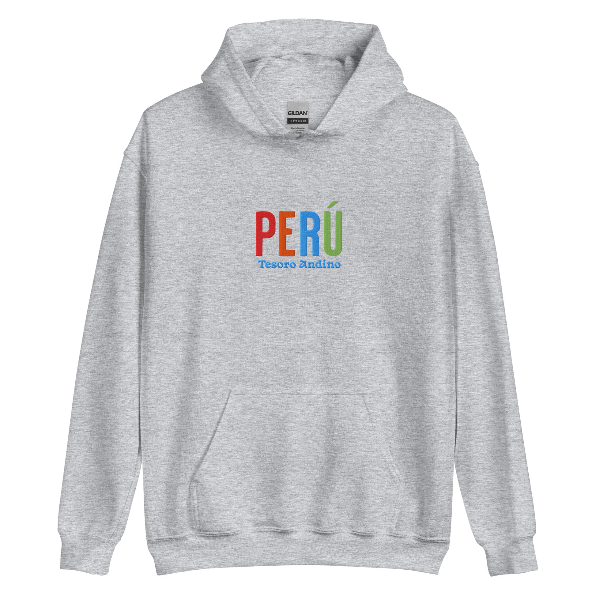 Hoodie bordado con la frase “Tesoro Andino”, inspiración cultural de Perú.