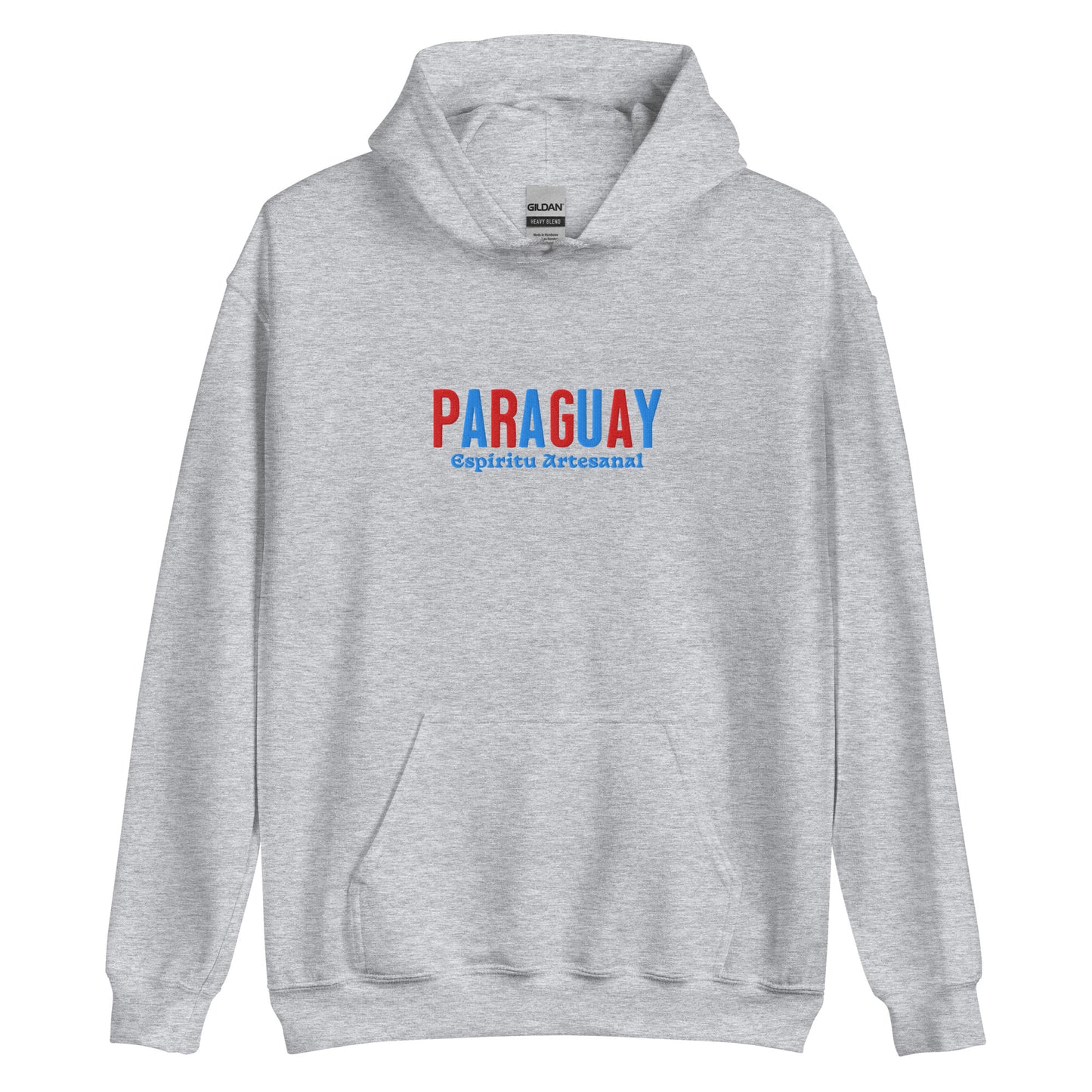 Hoodie bordado con la frase “Espíritu Artesanal”, inspiración cultural de Paraguay.