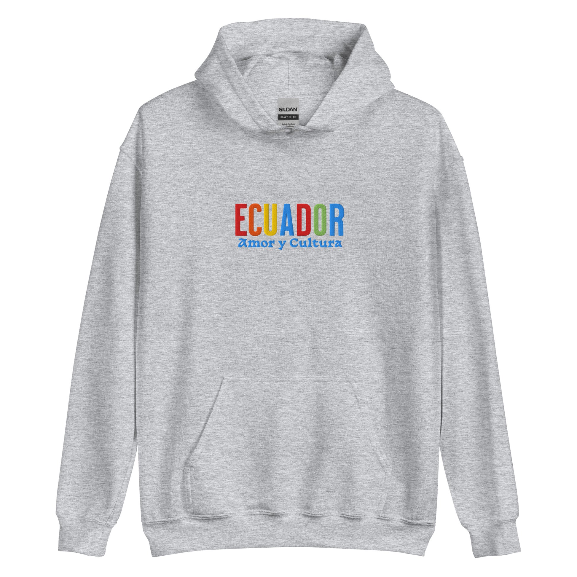 Hoodie bordado con la frase “Amor y Cultura”, inspiración cultural de Ecuador.