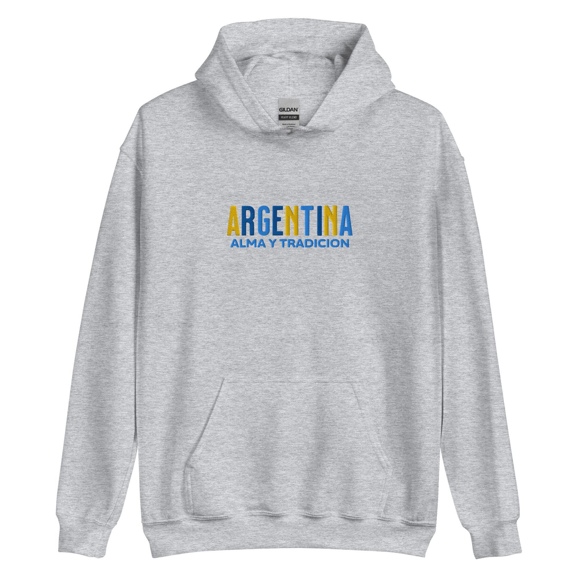 Hoodie bordado con la frase “Alma y Tradición”, inspiración cultural de Argentina.