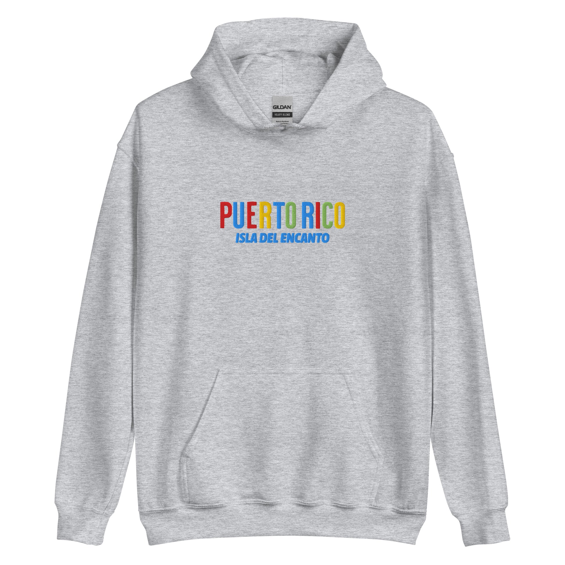 Hoodie bordado con la frase “Isla del Encanto”, inspiración cultural de Puerto Rico.