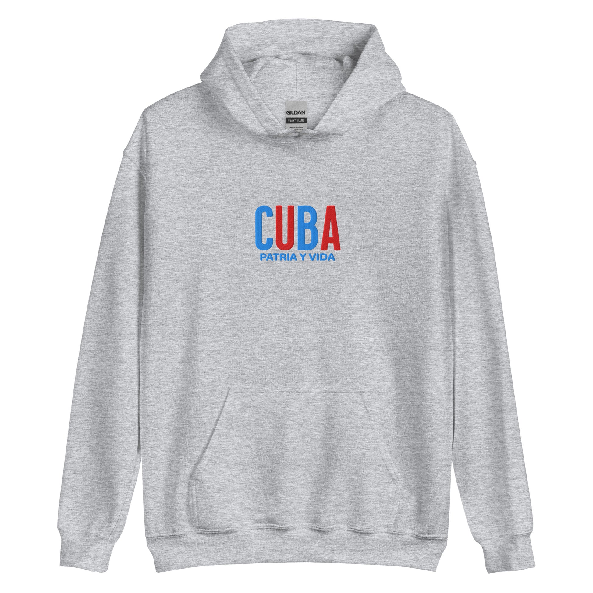 Hoodie bordado con la frase “Patria y Vida”, inspiración cultural de Cuba.