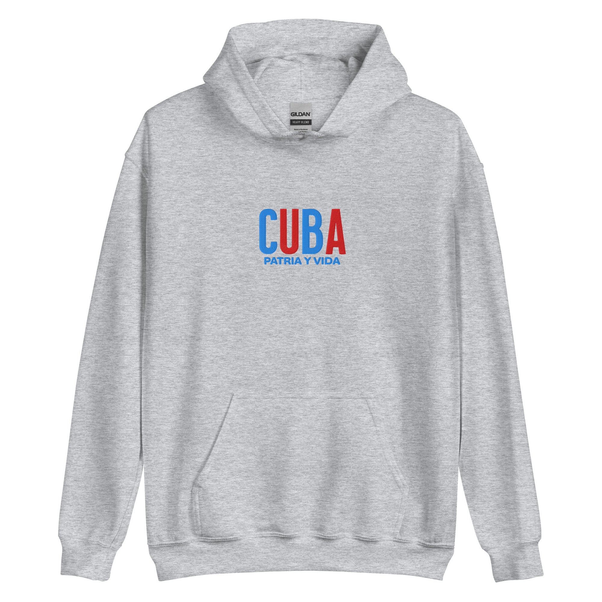 Hoodie bordado con la frase “Patria y Vida”, inspiración cultural de Cuba.