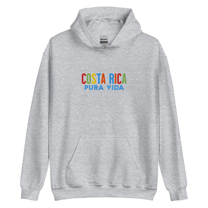 Hoodie bordado con la frase “Pura Vida”, inspiración cultural de Costa Rica.