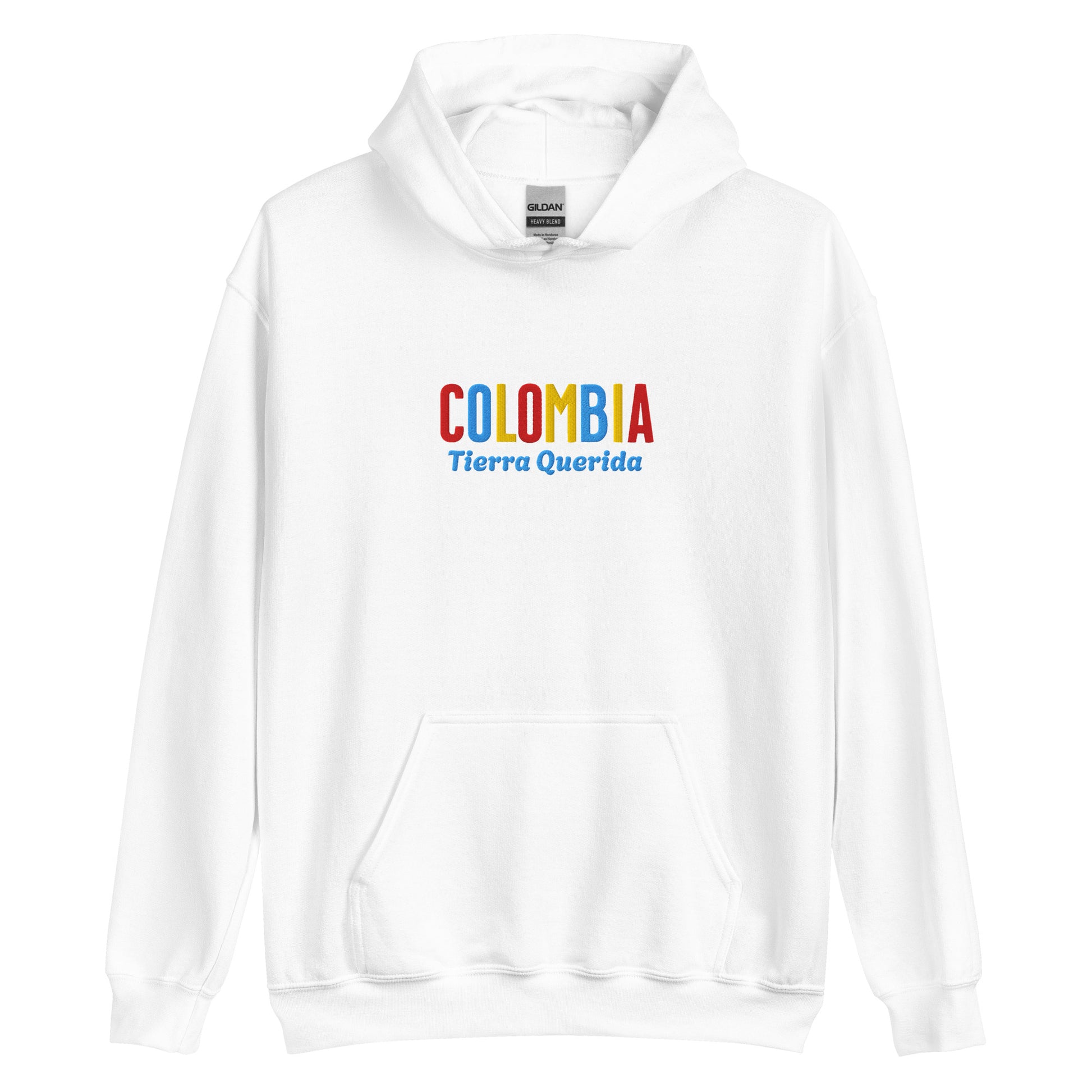 Hoodie bordado con la frase “Tierra Querida”, inspiración cultural de Colombia.