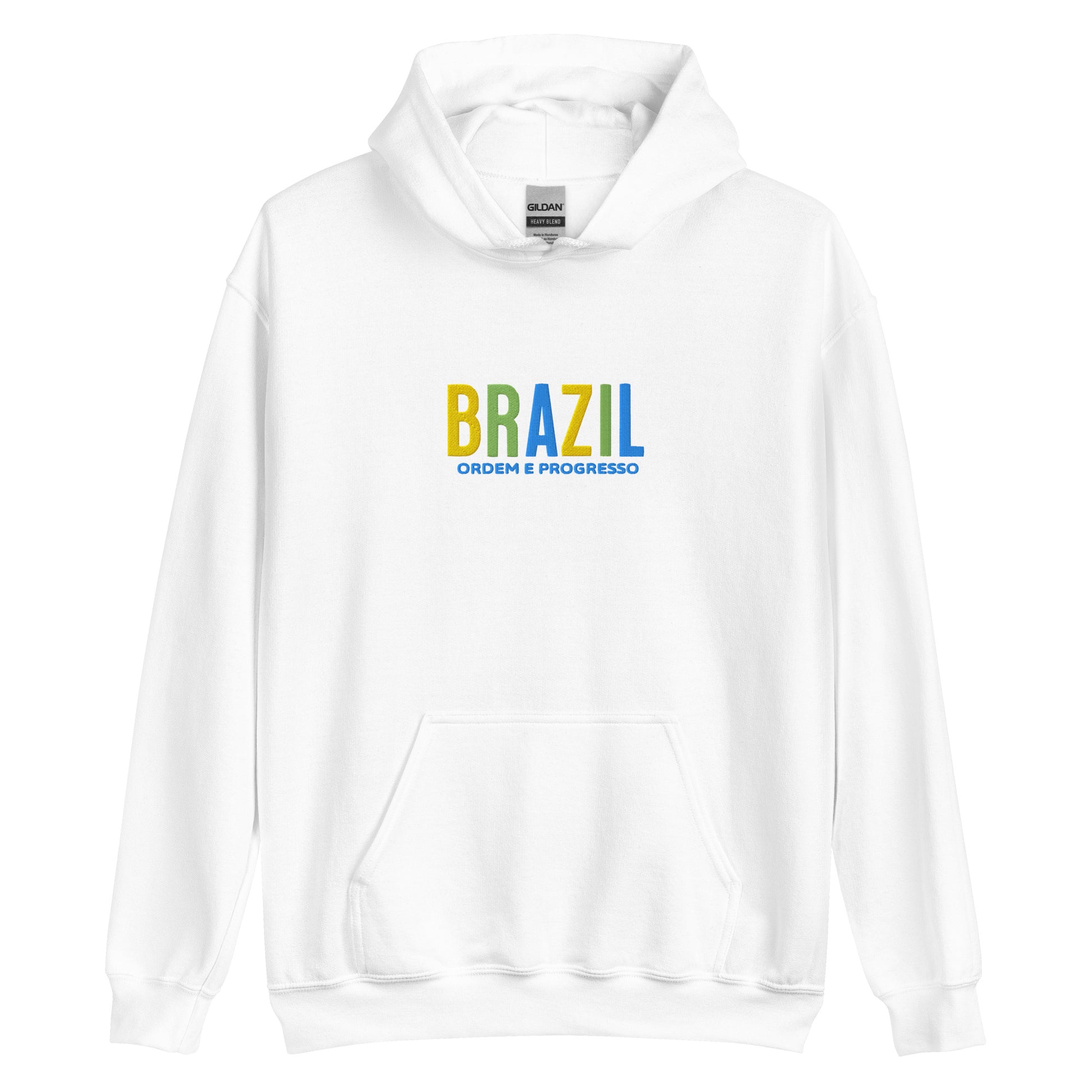 Hoodie bordado con la frase “Ordem e Progresso”, inspiración cultural de Brazil.