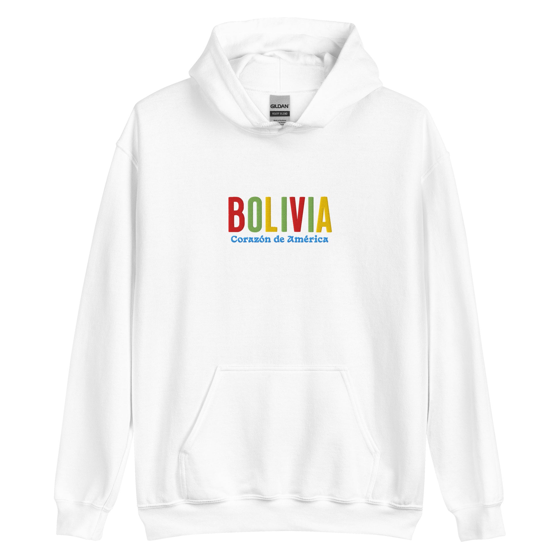 Hoodie bordado con la frase “Corazón de América”, inspiración cultural de Bolivia.