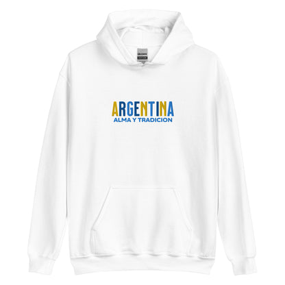 Hoodie bordado con la frase “Alma y Tradición”, inspiración cultural de Argentina.