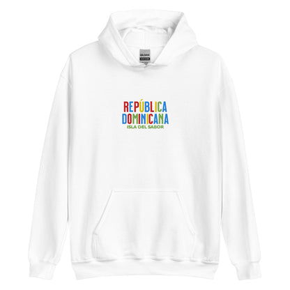 Hoodie bordado con la frase “Isla del Sabor”, inspiración cultural de República Dominicana.