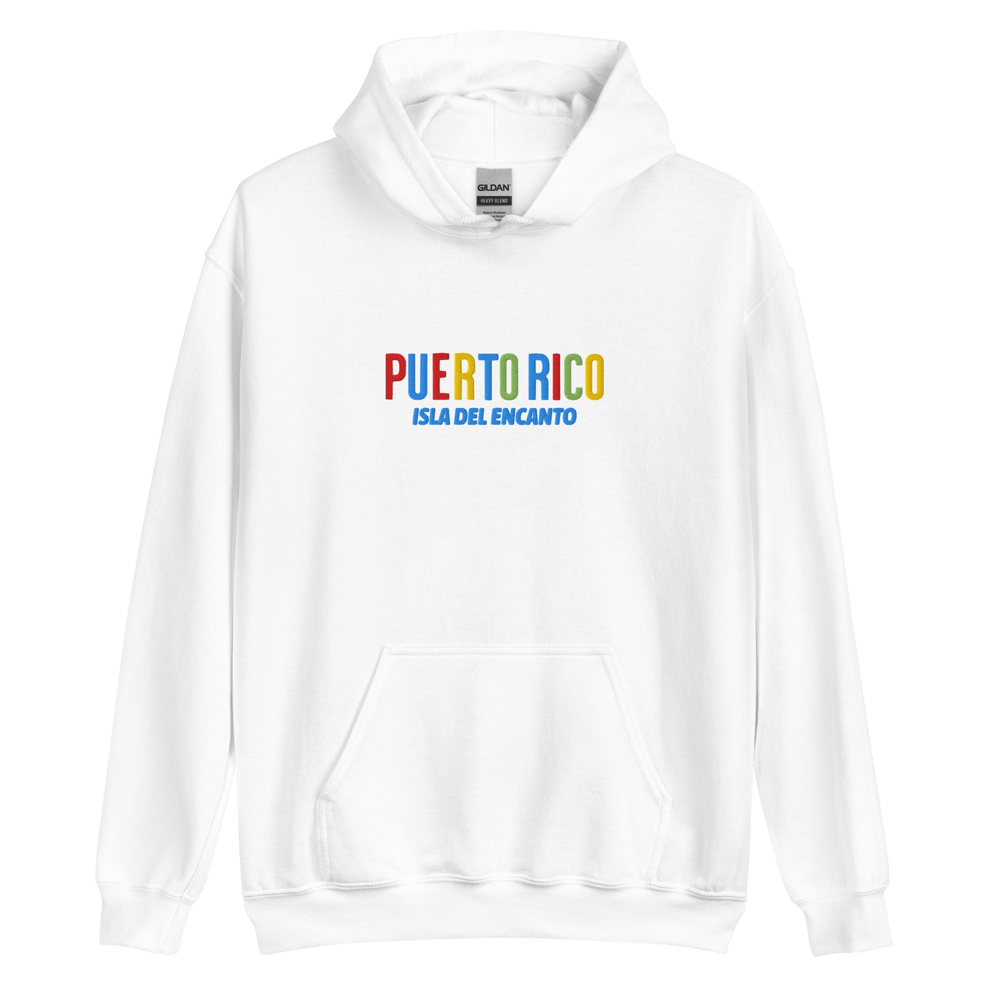 Hoodie bordado con la frase “Isla del Encanto”, inspiración cultural de Puerto Rico.