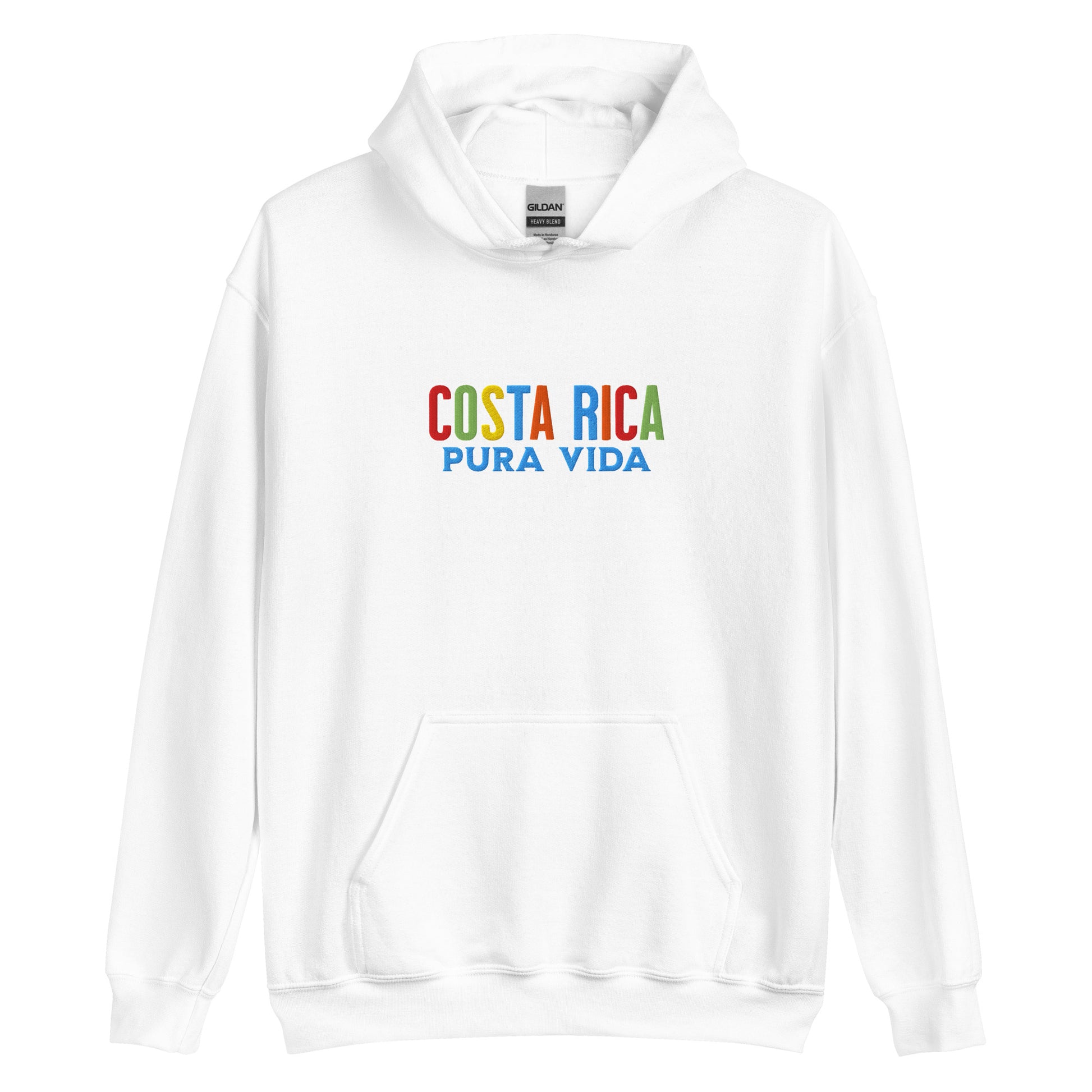 Hoodie bordado con la frase “Pura Vida”, inspiración cultural de Costa Rica.