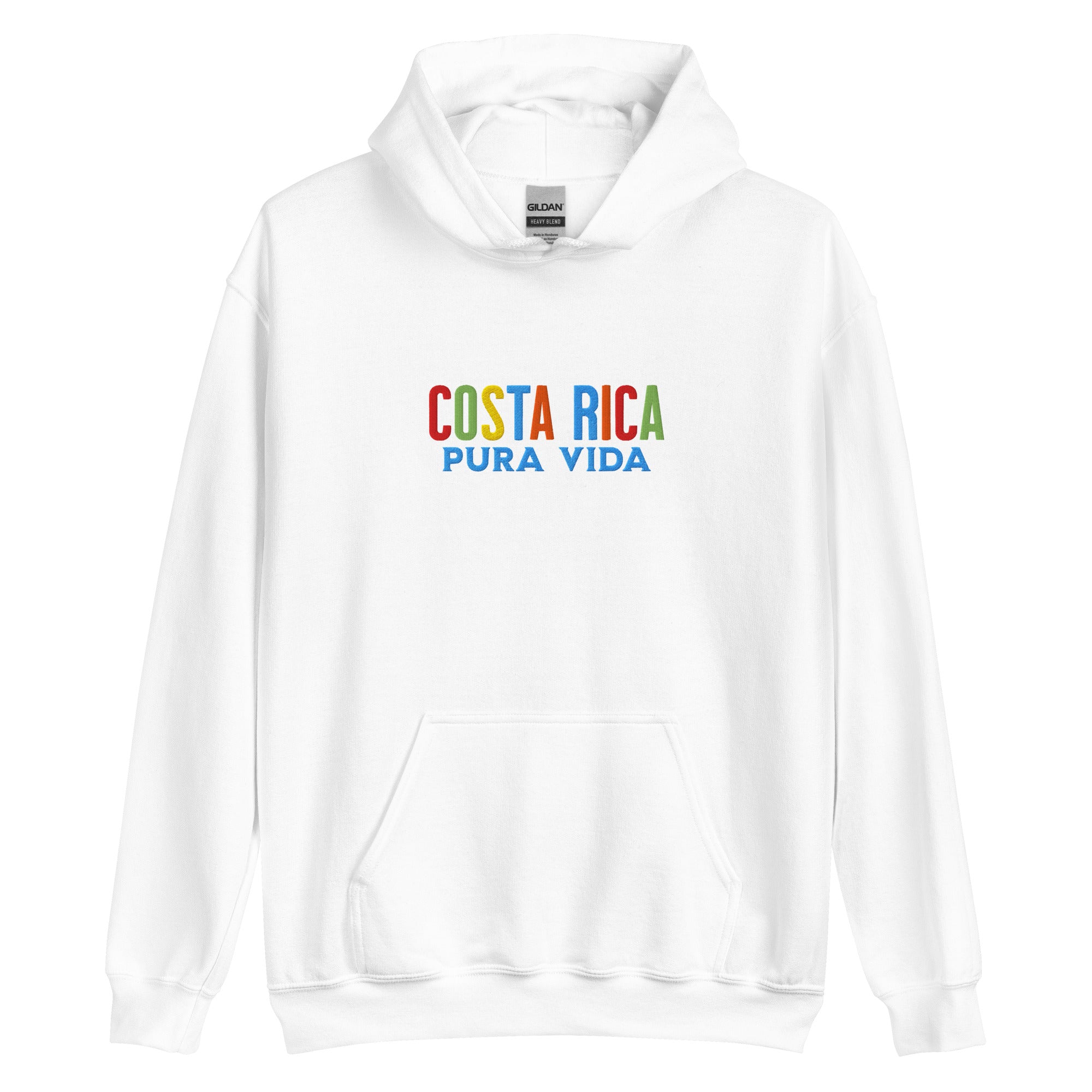 Hoodie bordado con la frase “Pura Vida”, inspiración cultural de Costa Rica.