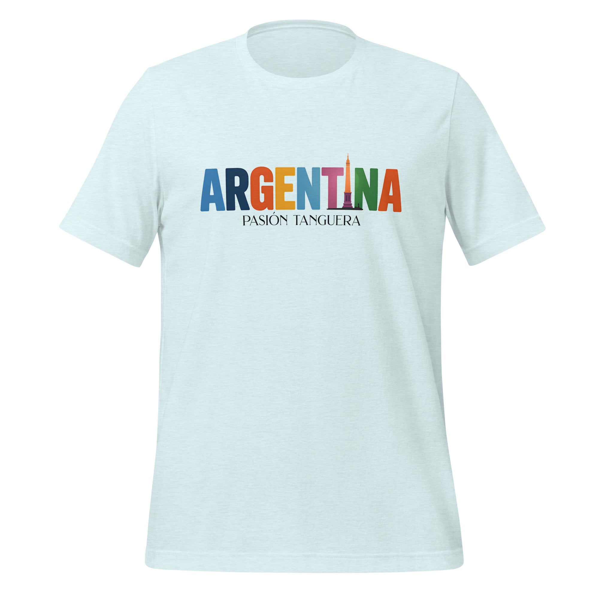 T-shirt con diseño colorido del país Argentina con texto “Argentina – Pasión y Cultura”.