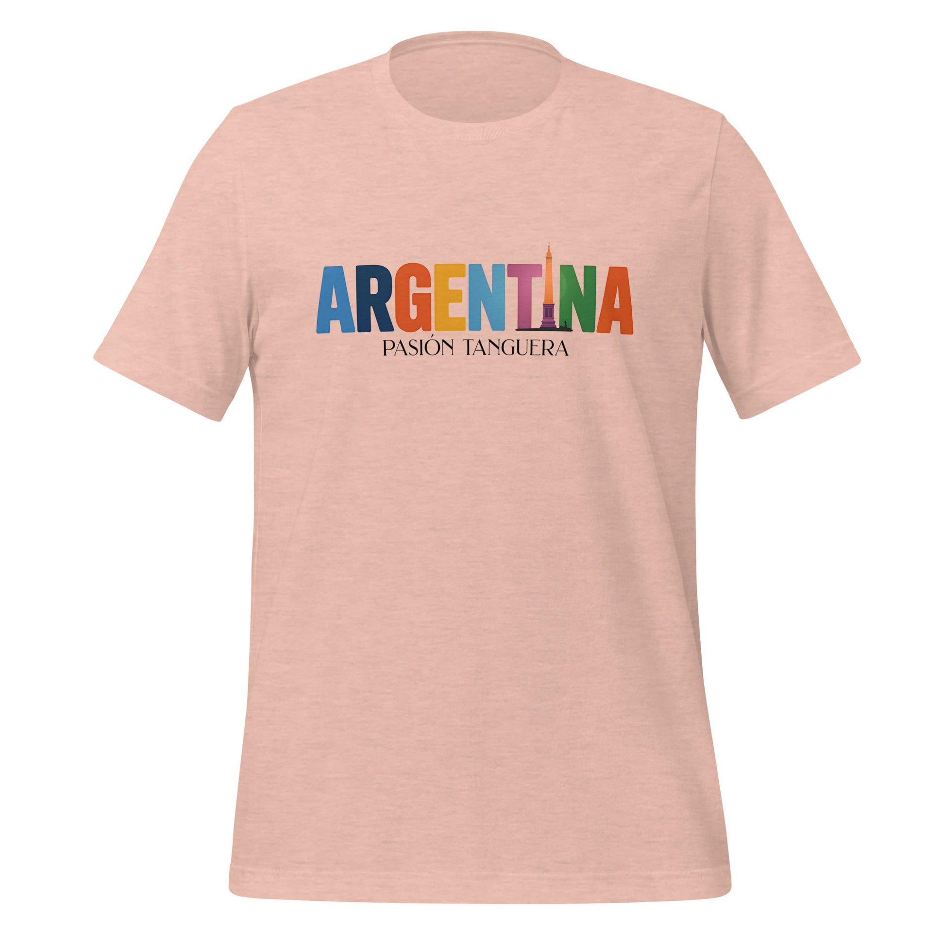 T-shirt con diseño colorido del país Argentina con texto “Argentina – Pasión y Cultura”.