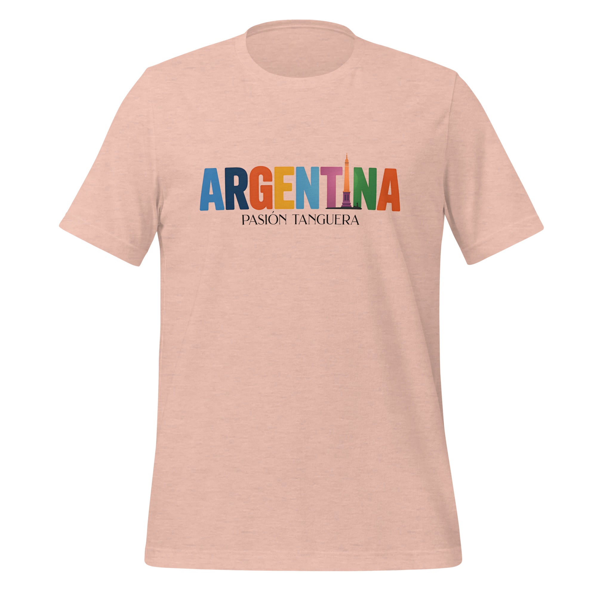 T-shirt con diseño colorido del país Argentina con texto “Argentina – Pasión y Cultura”.