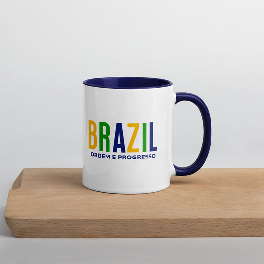 Mug de cerámica Brasil Ordem e Progresso, diseño colorido, LATEA™.