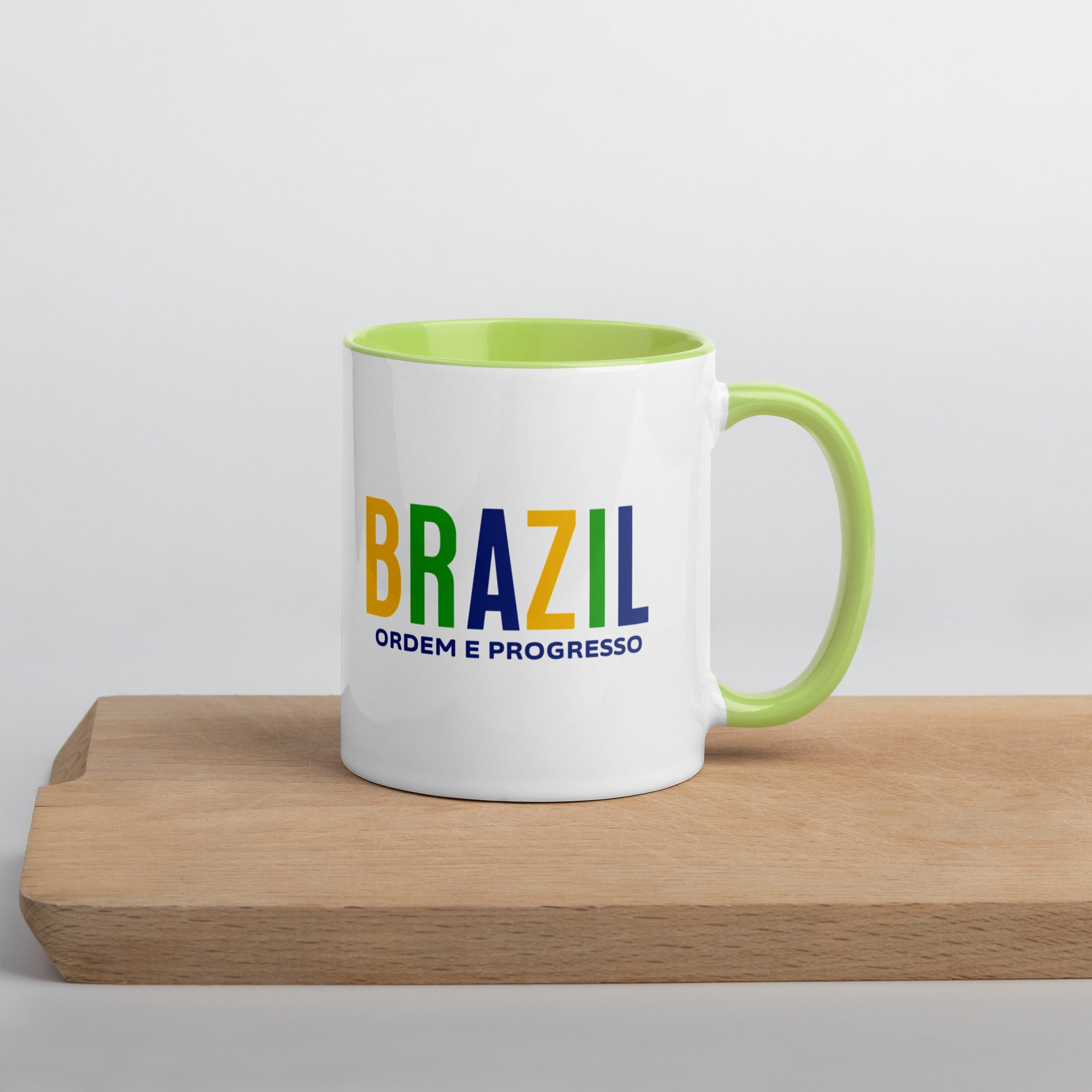 Mug de cerámica Brasil Ordem e Progresso, diseño colorido, LATEA™.