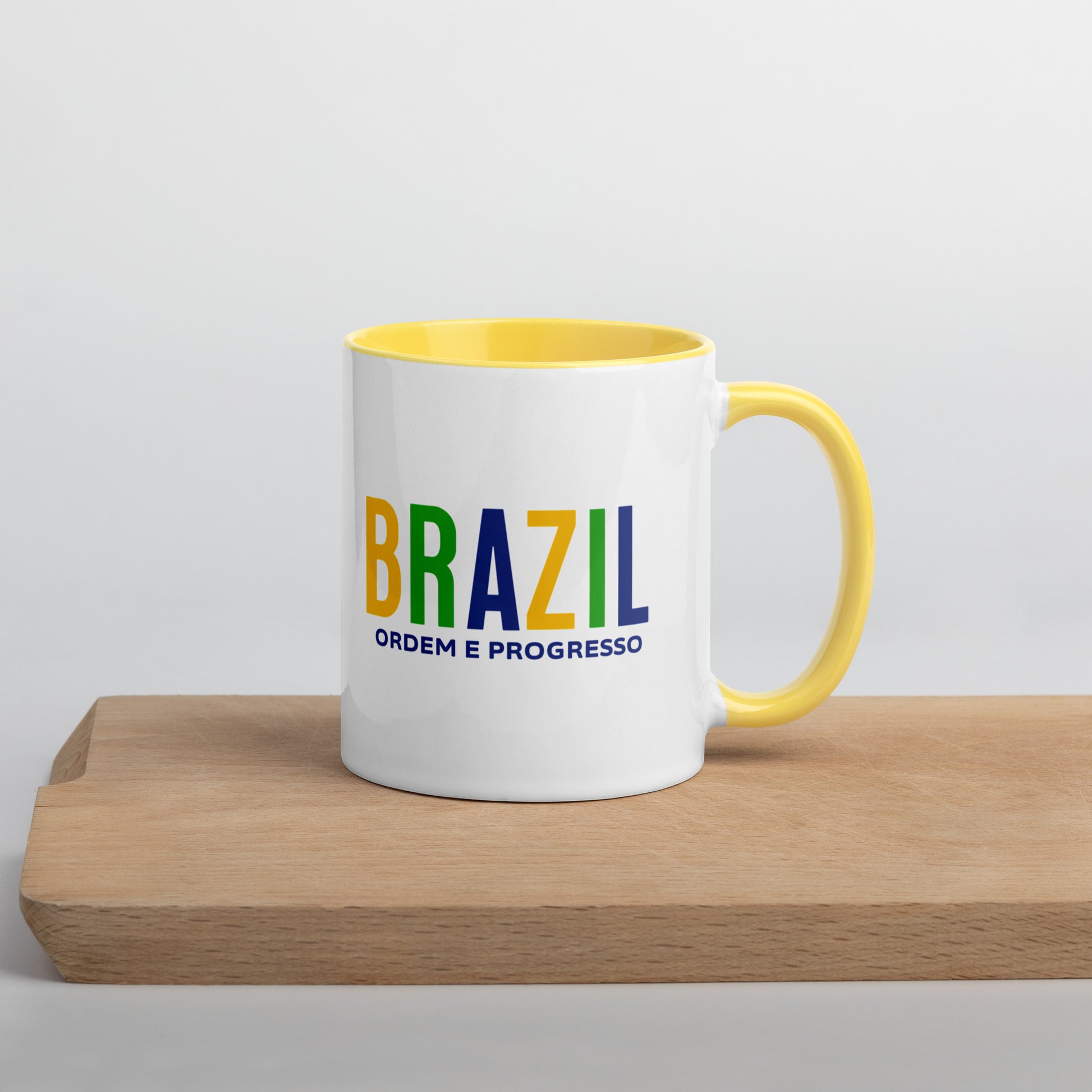 Mug de cerámica Brasil Ordem e Progresso, diseño colorido, LATEA™.