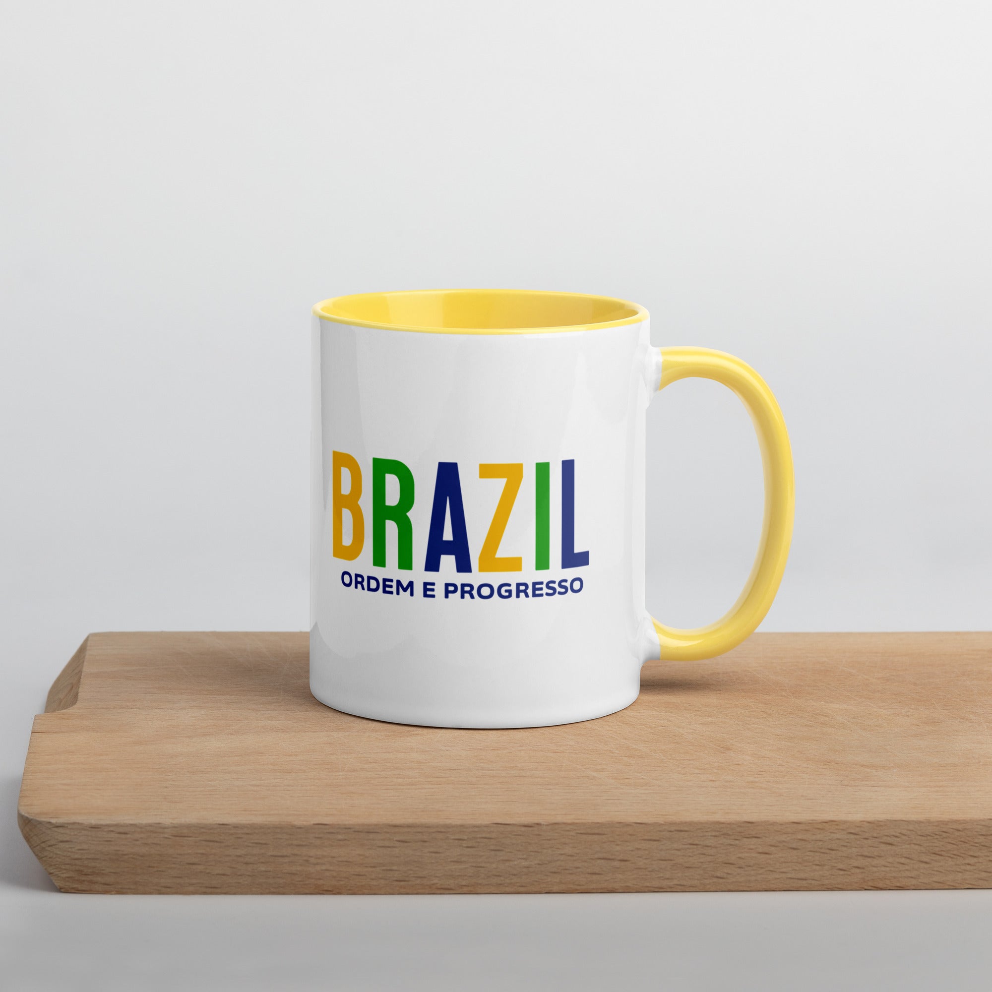 Mug de cerámica Brasil Ordem e Progresso, diseño colorido, LATEA™.